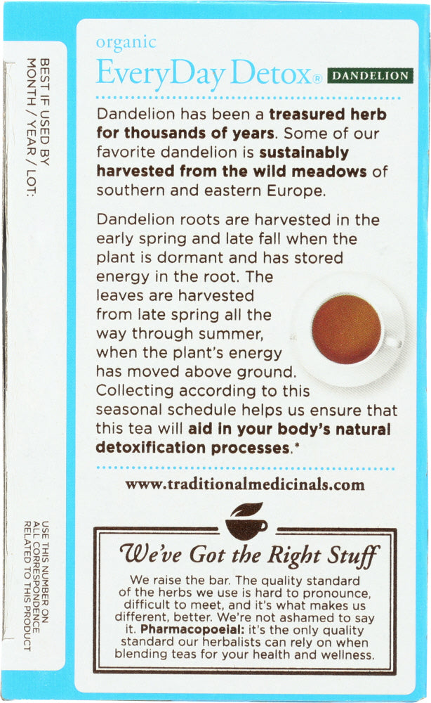 Traditional Medicinals: Organic Everyday Detox Dandelion Herbal Tea 16 Tea Bags, 0.85 Oz