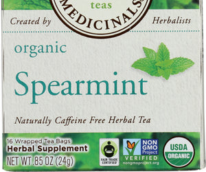 Traditional Medicinals: Organic Spearmint Caffeine Free Herbal Tea 16 Tea Bags, 0.85 Oz