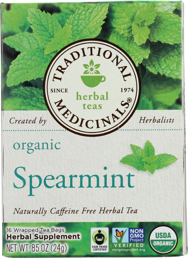 Traditional Medicinals: Organic Spearmint Caffeine Free Herbal Tea 16 Tea Bags, 0.85 Oz