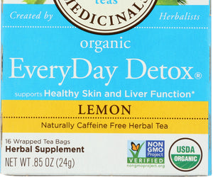 Traditional Medicinals: Organic Everyday Detox Lemon Caffeine Free Herbal Tea 16 Tea Bags, 0.85 Oz