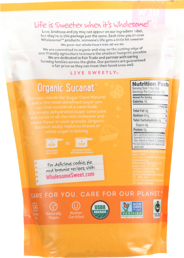 Wholesome Sweeteners: Organic Sucanat Dehydrated Cane Juice, 16 Oz