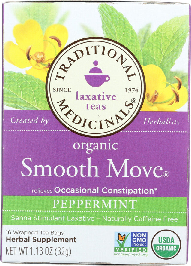 Traditional Medicinals: Organic Smooth Move Peppermint Herbal Tea 16 Tea Bags, 1.13 Oz