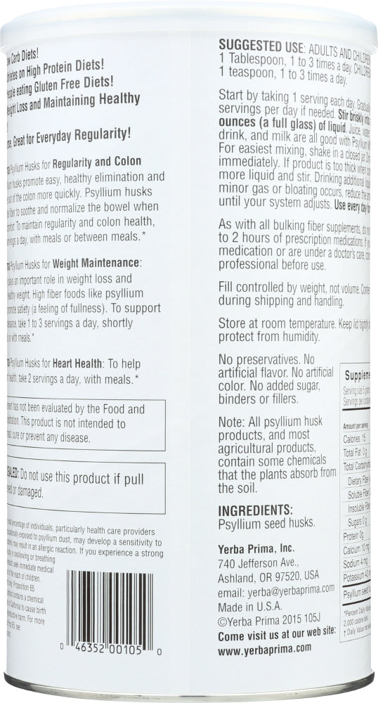 Yerba Prima: Psyllium Whole Husks Colon Cleanser, 12 Oz