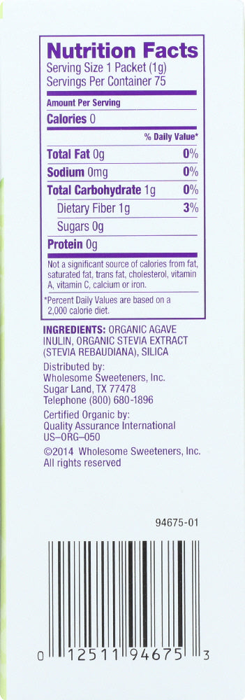 Wholesome Sweeteners: Organic Stevia 75 Packets, 2.65 Oz