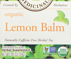 Traditional Medicinals: Organic Lemon Balm Caffeine Free Herbal Tea 16 Tea Bags, 0.85 Oz