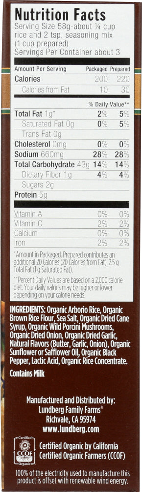 Lundberg: Organic Risotto Porcini Mushroom, 5.9 Oz