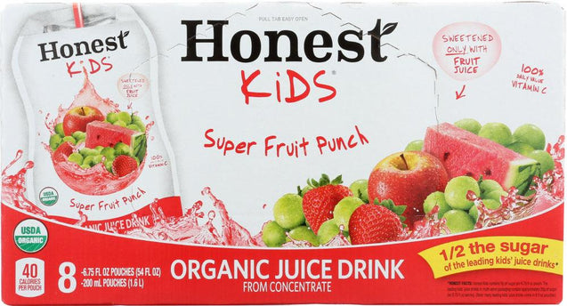 Honest Kids: Organic Juice Drink Super Fruit Punch, Gluten Free, Non Gmo, 8 Count, 54 Oz - RubertOrganics