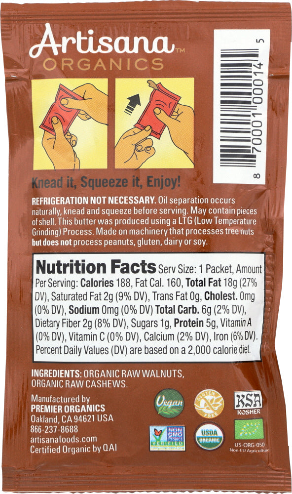 Artisana: Raw Walnut Butter With Cashews Squeeze Pack Organic, 1.06 Oz