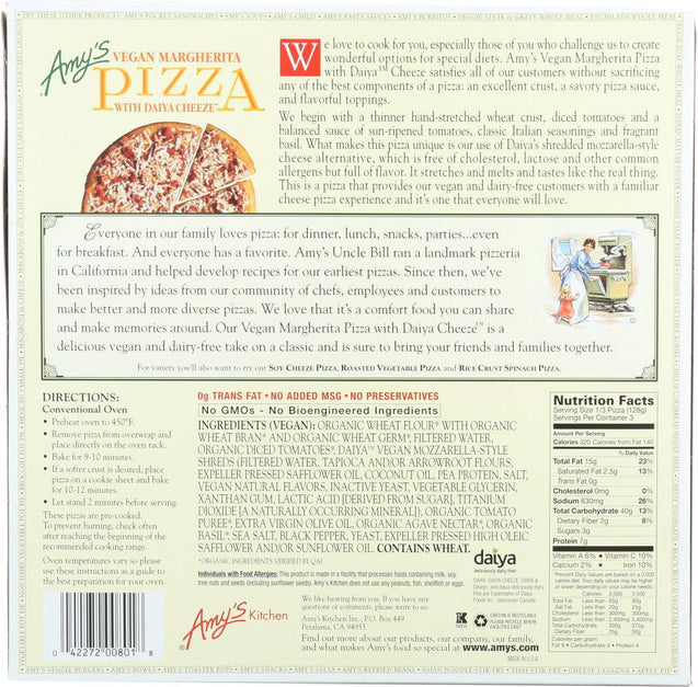 Amys: Vegan Margherita Pizza With Daiya Cheeze, 13.50 Oz - RubertOrganics