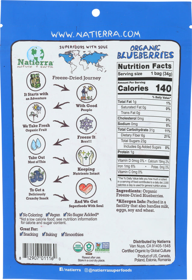 Natierra: Organic Freeze Dried Blueberries, 1.2 Oz