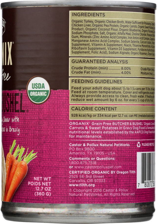 Castor & Pollux: Dog Food Can Organic Butcher And Bushel Turkey Carrots, 12.7 Oz