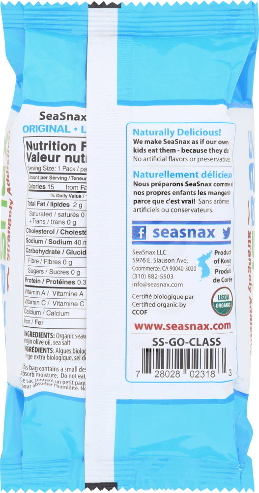 Sea Snax: Seaweed Snack Grab And Go Olive Oil Organic, 0.18 Oz