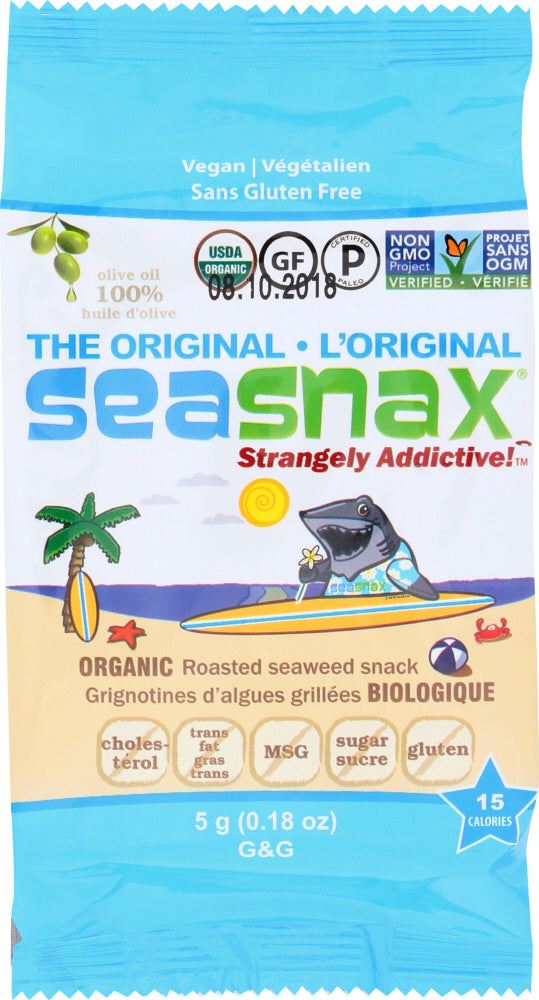 Sea Snax: Seaweed Snack Grab And Go Olive Oil Organic, 0.18 Oz