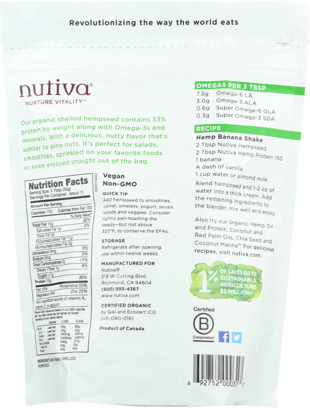 Nutiva: Hempseed Shelled Organic, 12 Oz