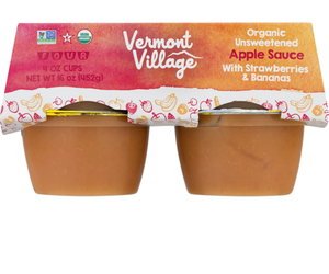 Vermont Village Cannery: Organic Apple Sauce With Strawberries & Bananas Cups, 16 Oz