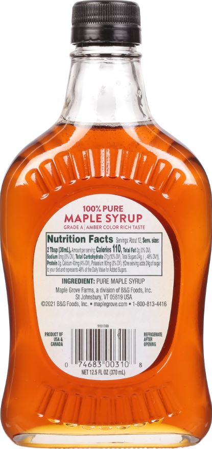 Maple Grove: Organic Pure Maple Syrup Grade A Amber Color, 12.5 Oz