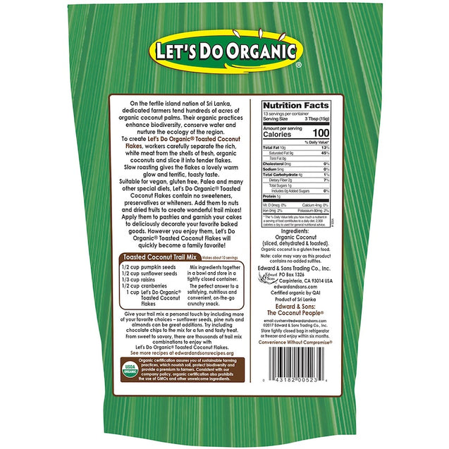 Lets Do Organics: 100% Organic Unsweetened Toasted Coconut Flakes, 7 Oz