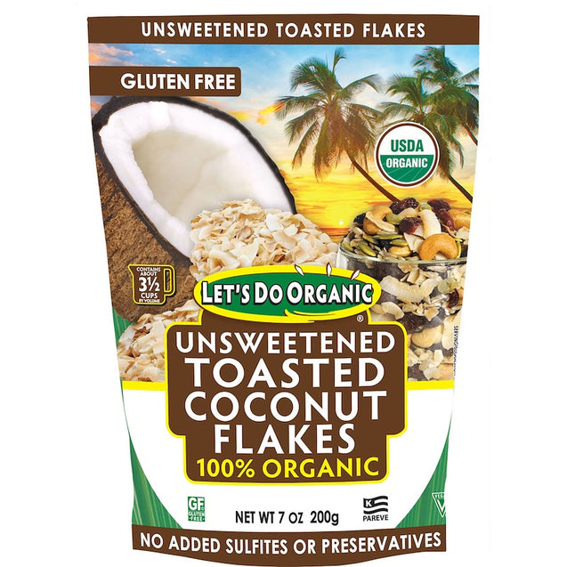 Lets Do Organics: 100% Organic Unsweetened Toasted Coconut Flakes, 7 Oz