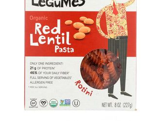 Tolerant: Pasta Red Lentil Rotini Organic, 8 Oz