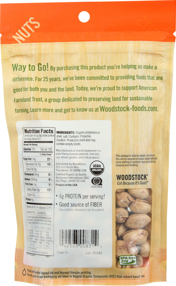 Woodstock: Pistachios Organic Dry Roasted And Salted, 7 Oz