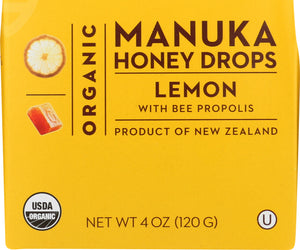 Wedderspoon: Organic Manuka Honey Drops Lemon, 4 Oz
