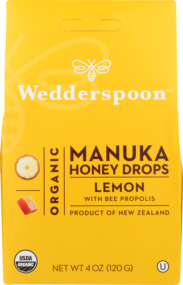 Wedderspoon: Organic Manuka Honey Drops Lemon, 4 Oz