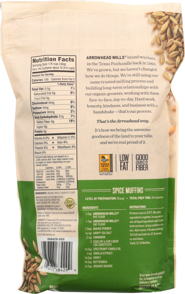 Arrowhead Mills: Organic Rye Flour, 20 Oz