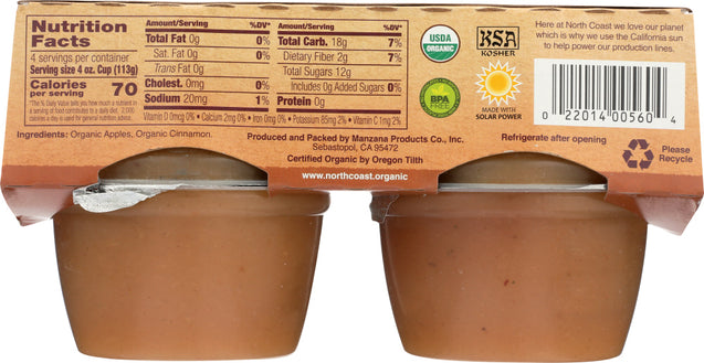 North Coast: Applesauce With Cinnamon 4 Pack Organic, 16 Oz