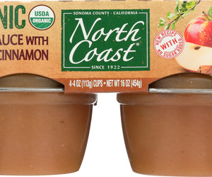 North Coast: Applesauce With Cinnamon 4 Pack Organic, 16 Oz