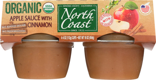 North Coast: Applesauce With Cinnamon 4 Pack Organic, 16 Oz