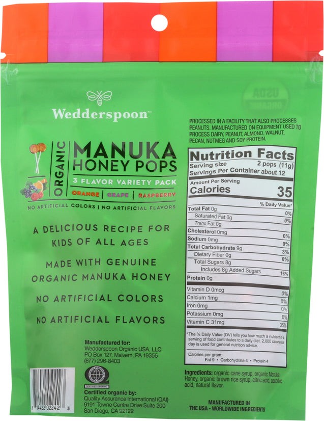 Wedderspoon: Organic Manuka Honey Pops For Kids Variety, 4 Oz