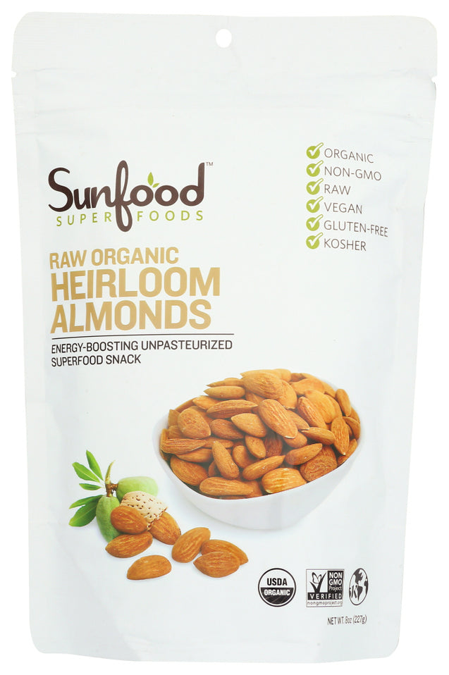 Sunfood Superfoods: Almonds Shelled Organic, 8 Oz