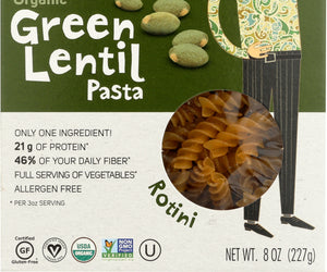 Tolerant: Pasta Rotini Green Lentil Organic, 8 Oz