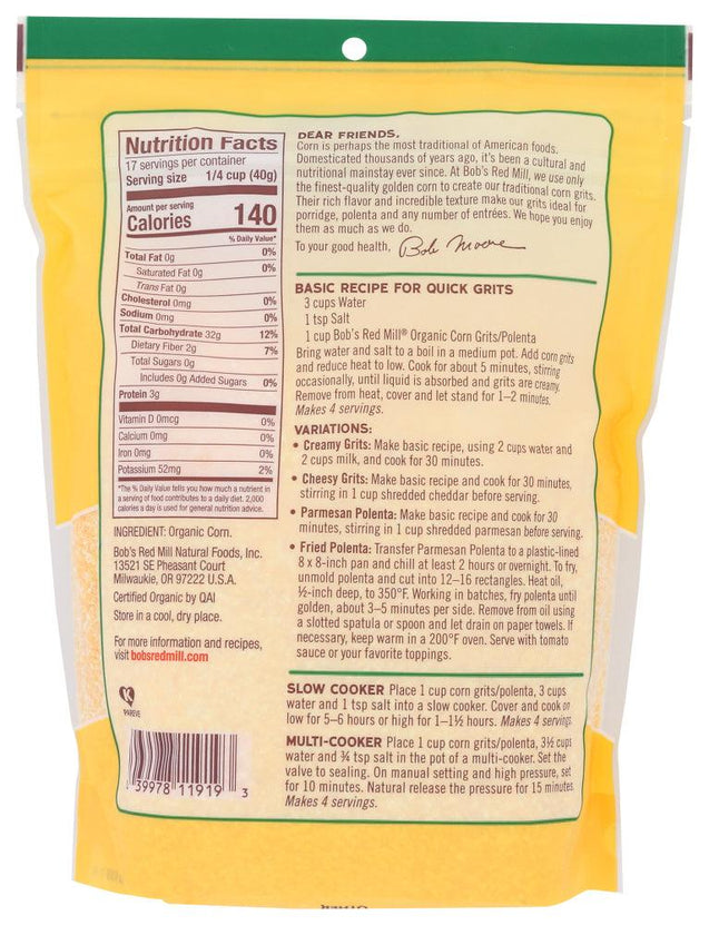 Bob's Red Mill: Organic Corn Grits Polenta, 24 Oz - RubertOrganics