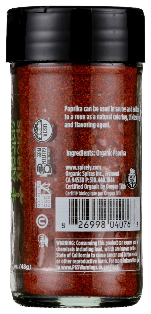 Spicely Organics: Seasoning Paprika Jar Organic, 1.7 Oz