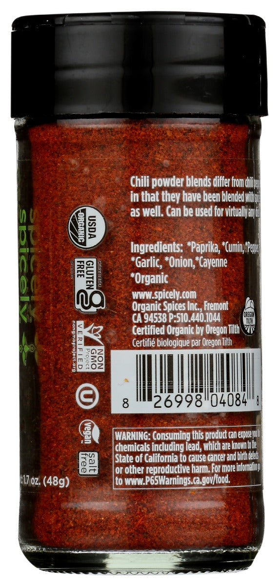 Spicely Organics: Spice Chili Powder Jar, 1.7 Oz