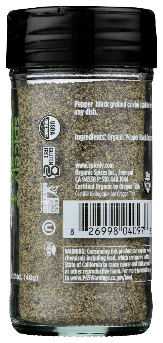 Spicely Organics: Spice Pepper Black Ground Jar, 1.7 Oz