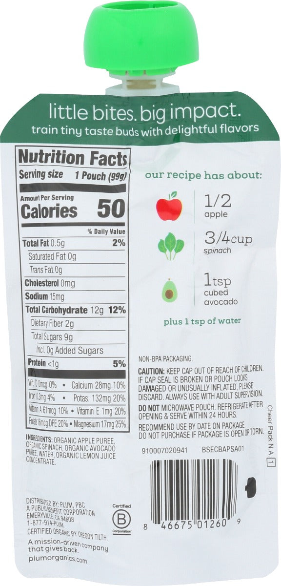 Plum Organics: Baby Food Apple Spinach Avocado S2, 3.5 Oz