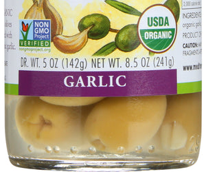 Mediterranean Organics: Stuffed Green Olives Garlic Organic, 8.5 Oz