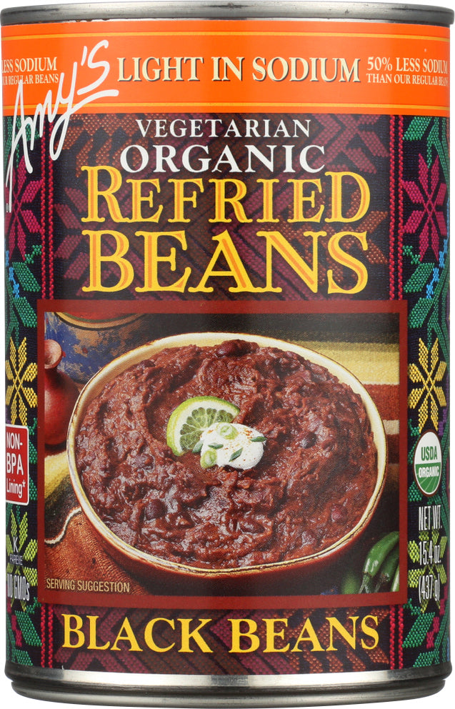 Amy's: Organic Vegetarian Light In Sodium Refried Black Beans, 15.4 Oz