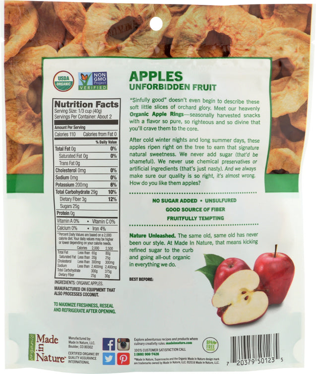 Made In Nature: Organic Dried Apple Rings, 3 Oz