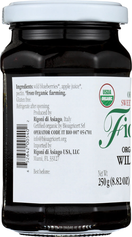 Rigoni: Fiordifrutta Organic Fruit Spread Wild Blueberry, 8.82 Oz