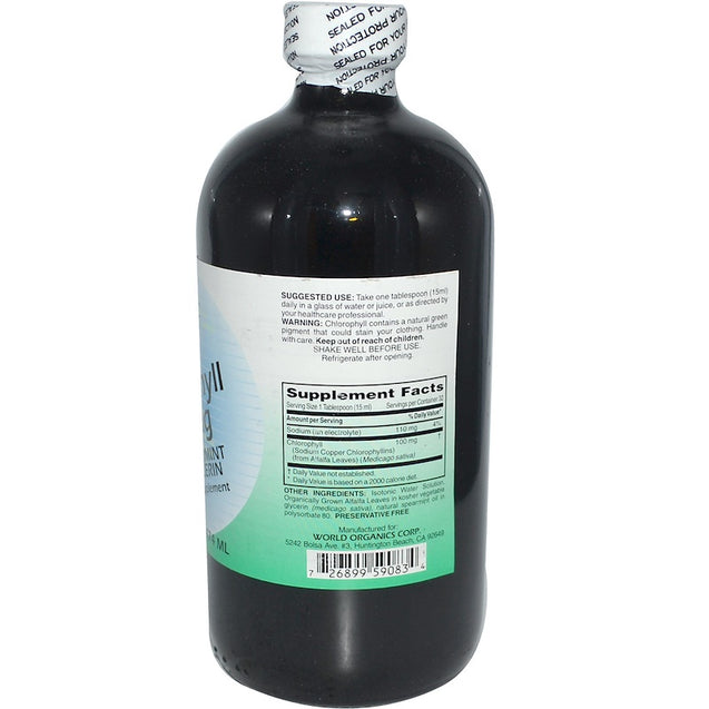 World Organic: Liquid Chlorophyll 100mg With Spearmint And Glycerin, 16 Oz