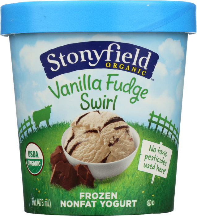 Stonyfield: Vanilla Fudge Swirl Frozen Nonfat Yogurt, 16 Oz