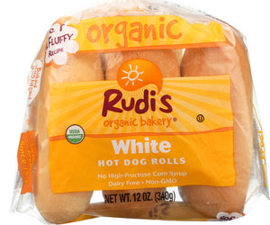 Rudis: Organic White Hot Dog Rolls, 12 Oz