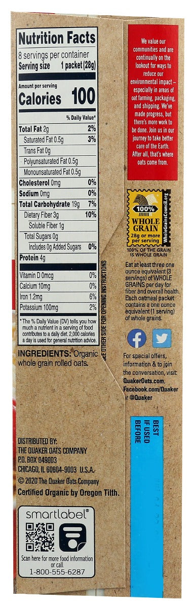 Quaker: Organic Instant Oatmeal Original, 7.9 Oz