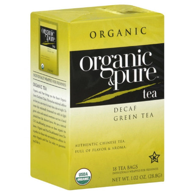 Organic & Pure: Tea Green Dcf Org, 18 Bg