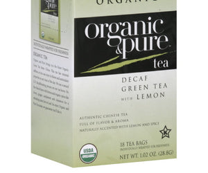 Organic & Pure: Tea Green Dcf Lemon Org, 18 Bg