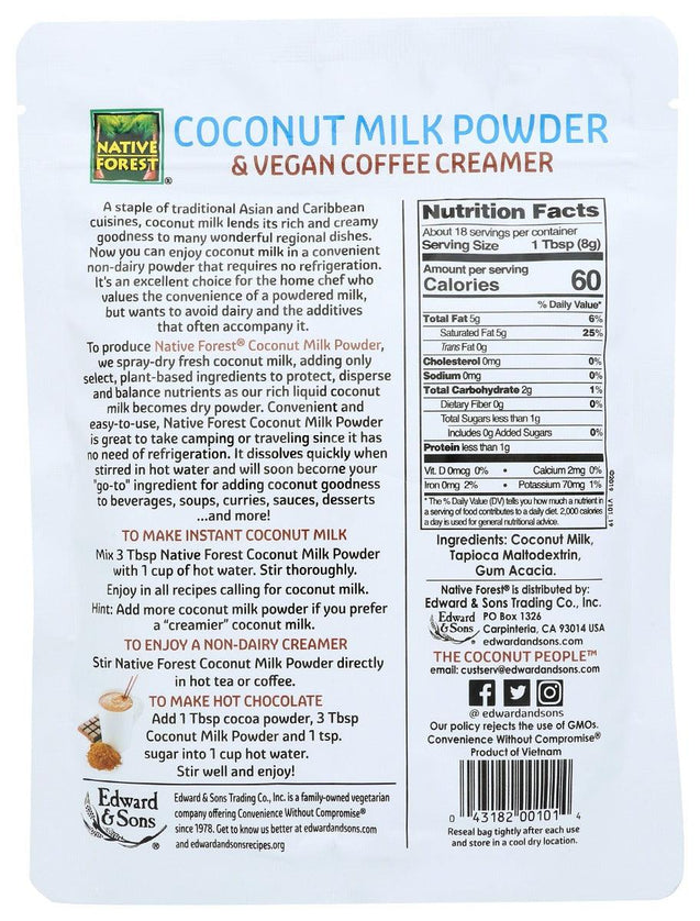 Native Forest: Vegan Ccnut Milk Powder, 5.25 Oz - RubertOrganics