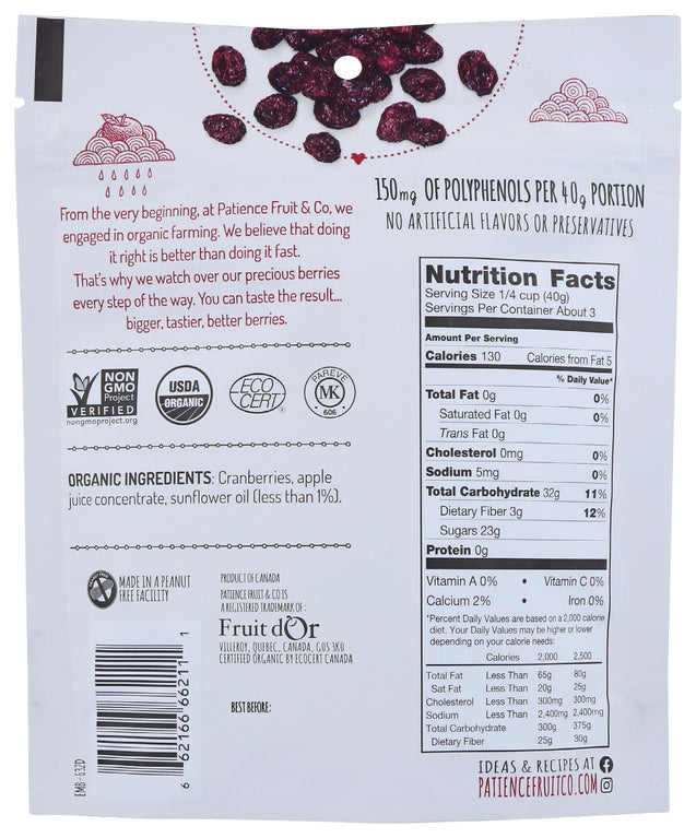 Patience Fruit & Co: Organic Dried Whole Cranberries, 4 Oz